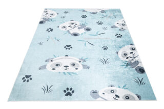Vloerkleed Emma Antislip Wasbaar Blauw Grijs Panda's