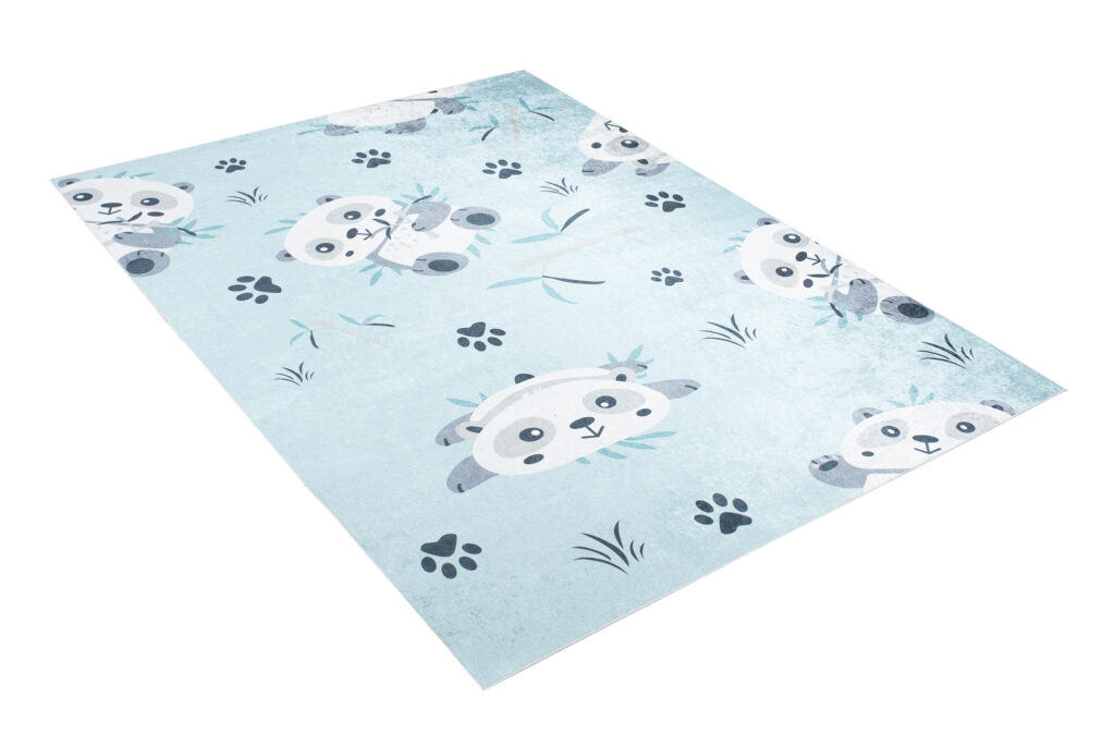 Vloerkleed Emma Antislip Wasbaar Blauw Grijs Panda's