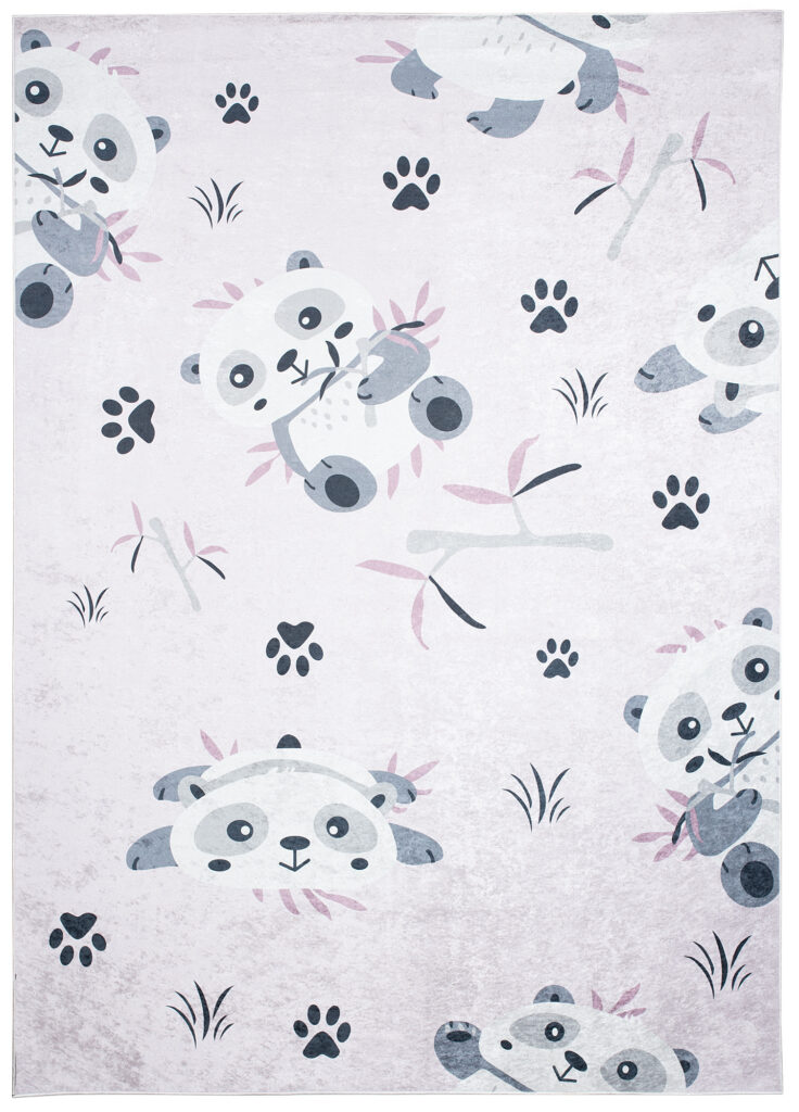 Vloerkleed Emma Antislip Wasbaar Roze Grijs Panda's
