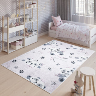 Vloerkleed Emma Antislip Wasbaar Roze Grijs Panda's