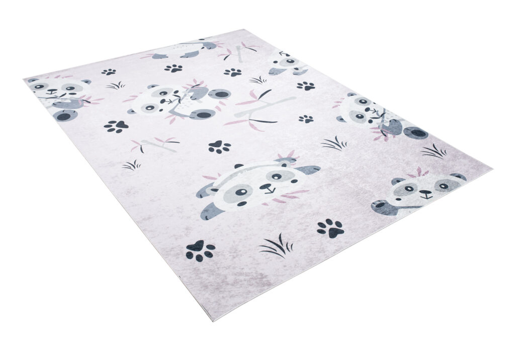 Vloerkleed Emma Antislip Wasbaar Roze Grijs Panda's