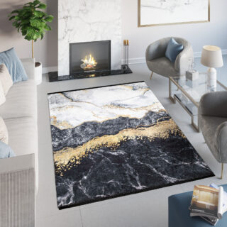 Vloerkleed Toscana Kwastjes Grijs Gouden Glamour