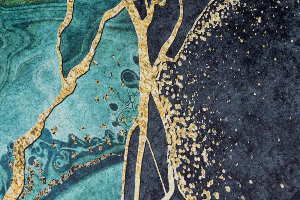 Vloerkleed Toscana Abstract Donker Groen Gouden