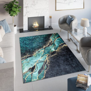 Vloerkleed Toscana Abstract Donker Groen Gouden