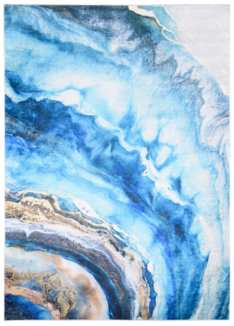 Vloerkleed Toscana Blauw Gouden Abstract Golven