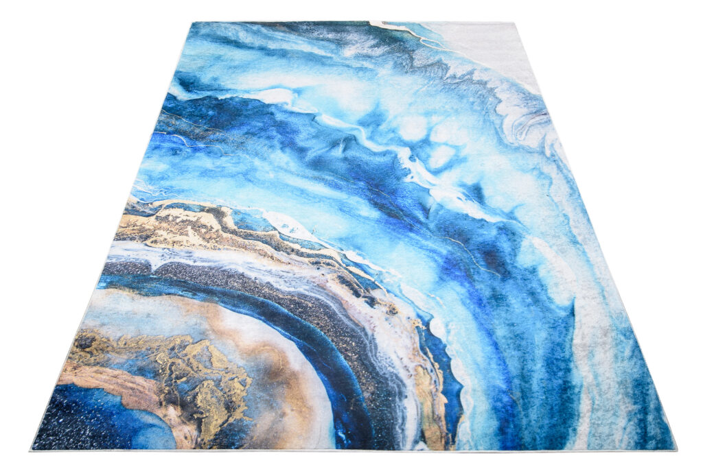 Vloerkleed Toscana Blauw Gouden Abstract Golven