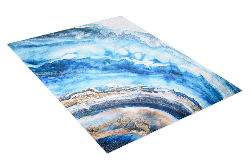 Vloerkleed Toscana Blauw Gouden Abstract Golven