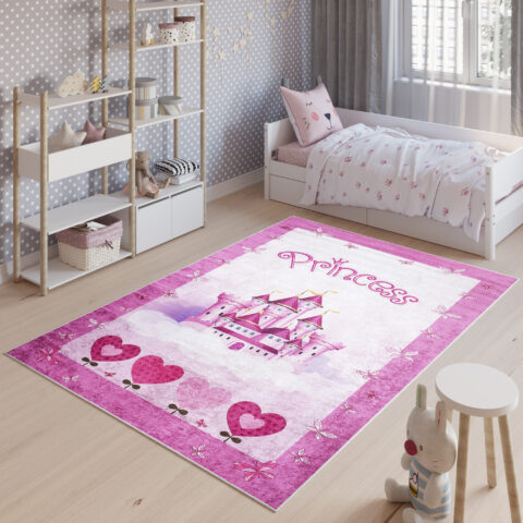 Vloerkleed Emma Kinderkamer Roze Kasteel Prinses Antislip
