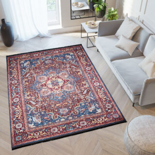 Vloerkleed Victoria Kwastjes Rood Marineblauw