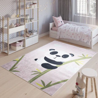 Vloerkleed Emma Antislip Wasbaar Roze Panda Bamboe