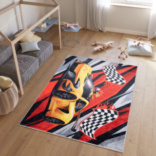 Vloerkleed Emma Kinderkamer Zwart Rood Race Antislip