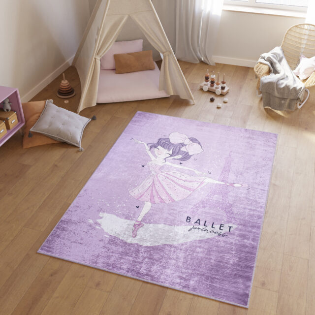 Vloerkleed Emma Kinderkamer Paars Ballerina Antislip