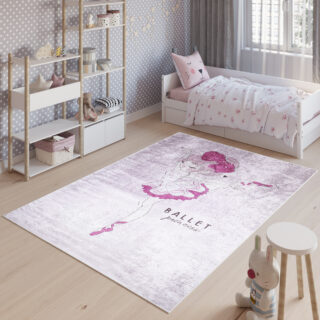 Vloerkleed Emma Kinderkamer Roze Meisje Ballerina Antislip