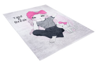 Vloerkleed Emma Roze Grijs Meisje Poes Antislip