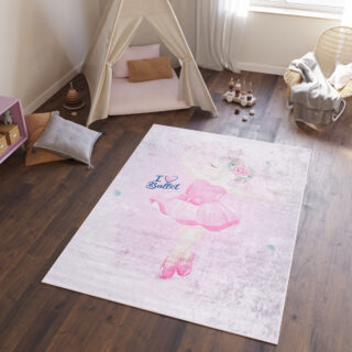 Vloerkleed Emma Kinderkamer Antislip Roze Ballerina