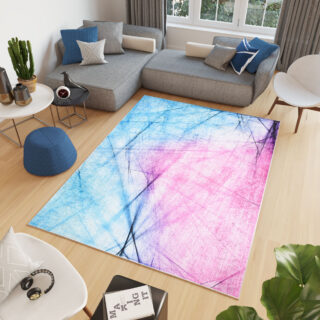 Vloerkleed Toscana Roze Blauw Abstract Lijnen