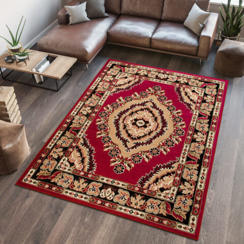 Vloerkleed Atlas Rood Beige Traditioneel Rozet Frame