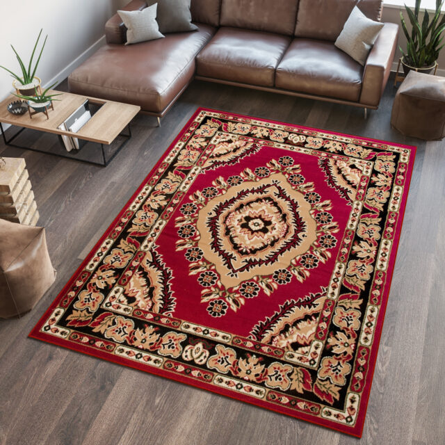 Vloerkleed Atlas Rood Beige Traditioneel Rozet Frame