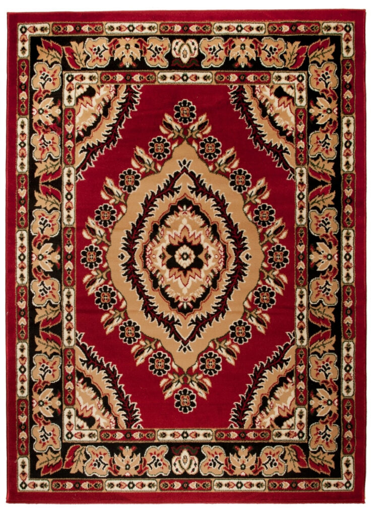 Vloerkleed Atlas Rood Beige Traditioneel Rozet Frame