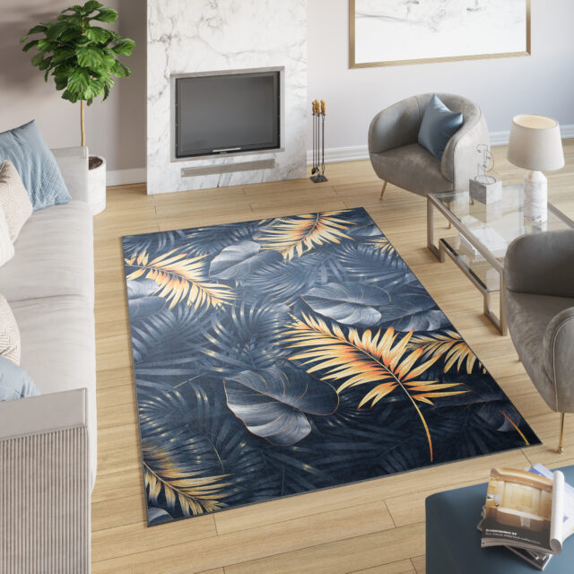 Vloerkleed Toscana Grafiet Goud Bladeren