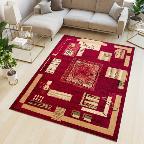 Vloerkleed Atlas Rood Beige Geometrisch Bladeren