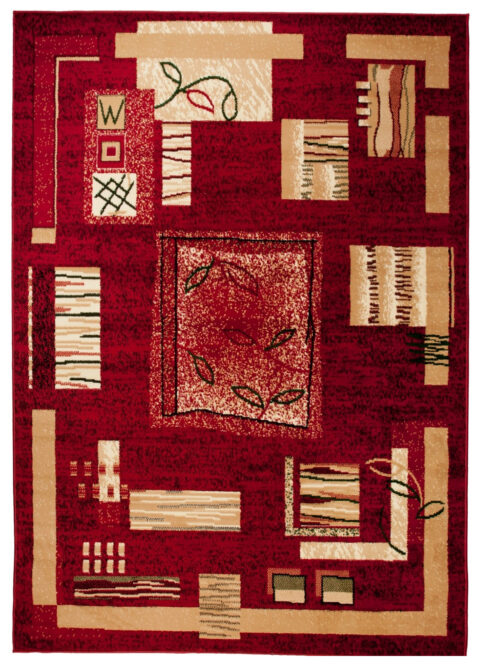 Vloerkleed Atlas Rood Beige Geometrisch Bladeren