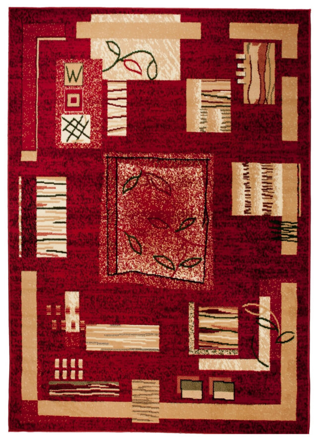 Vloerkleed Atlas Rood Beige Geometrisch Bladeren