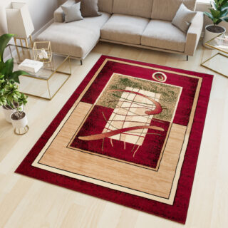 Vloerkleed Atlas Rood Beige Abstract Geometrisch