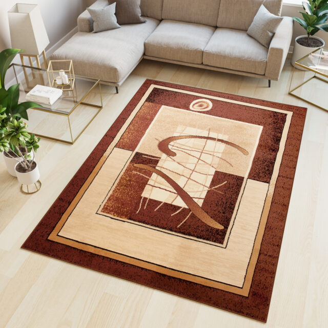Vloerkleed Atlas Bruin Beige Abstract Frame