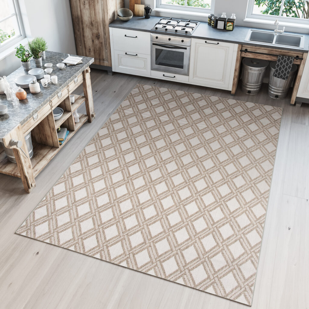 Vloerkleed Capri Beige Sisal Geruit Indoor Outdoor Modern