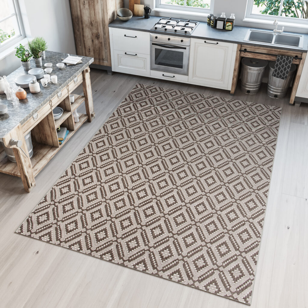 Vloerkleed Capri Bruin Sisal Geruit Mozaïek Indoor Outdoor Design