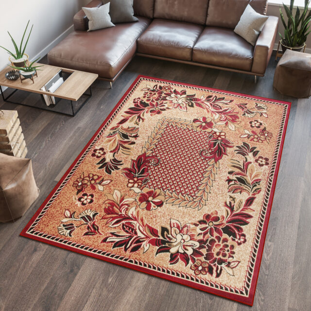Vloerkleed Atlas Beige Rood Modern Gebloemd