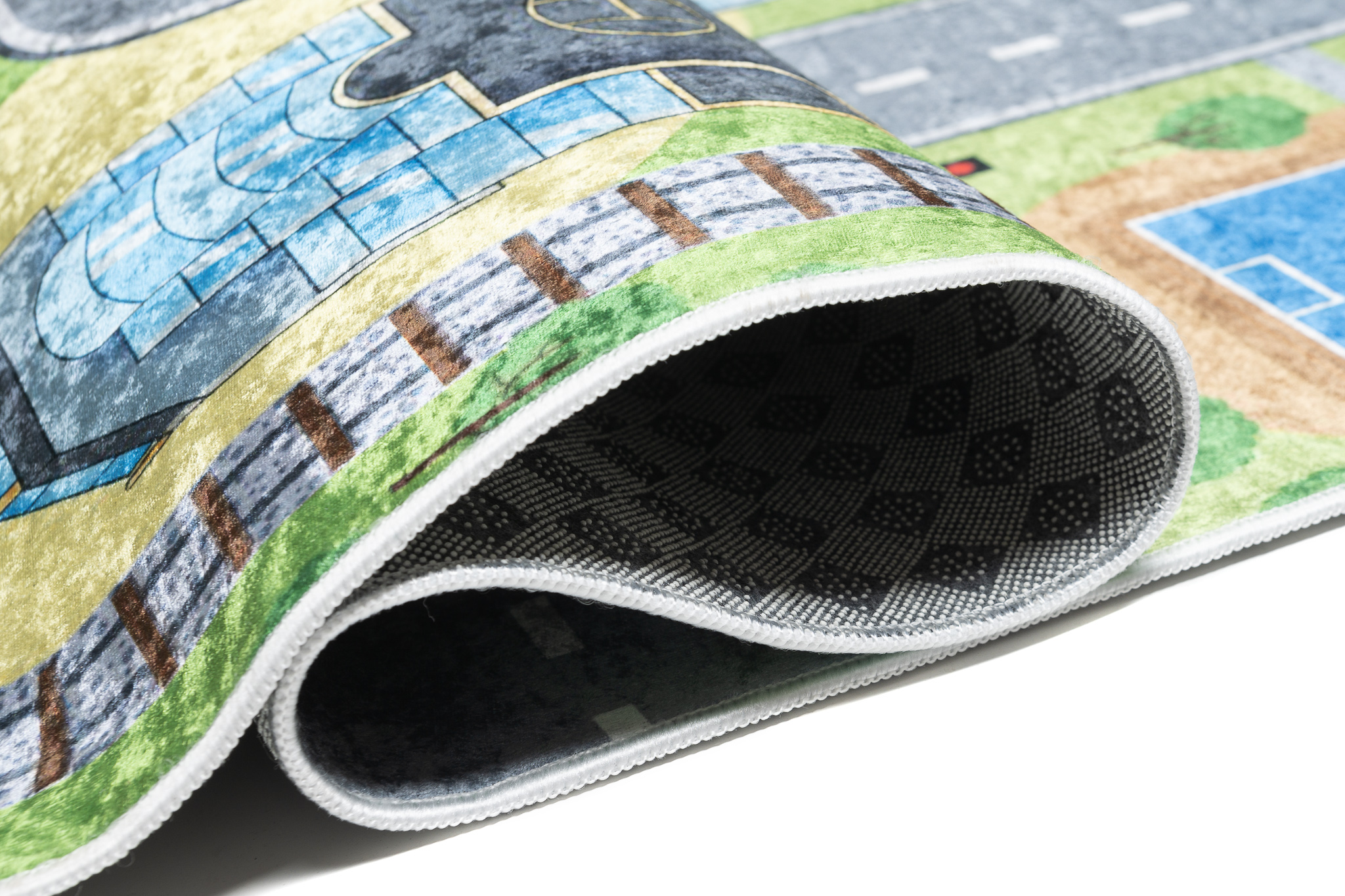 Vloerkleed Emma Antislip Wasbaar Groen Grijs Straat