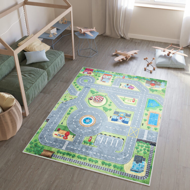 Vloerkleed Emma Antislip Wasbaar Groen Grijs Straat