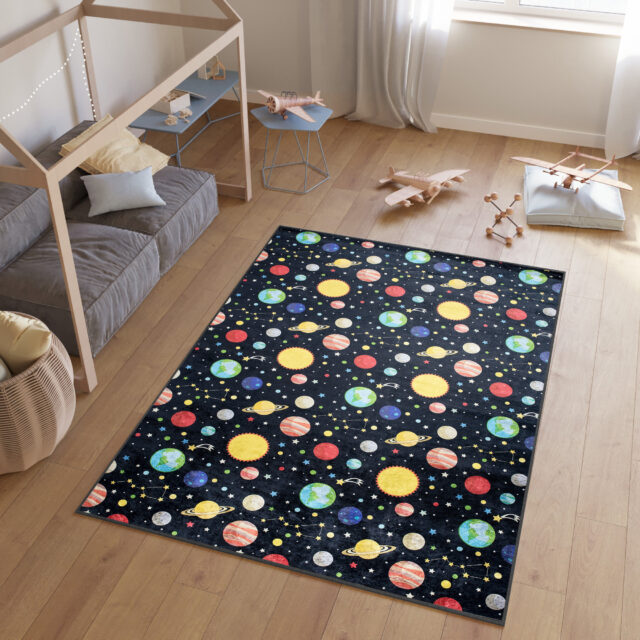 Vloerkleed Emma Kinderkamer Donker Heelal Planeten Antislip