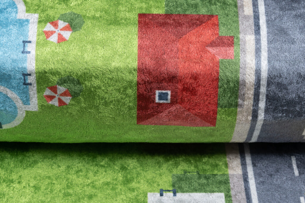 Vloerkleed Emma Kinderkamer Groen Grijs Stad Antislip