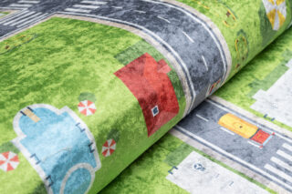 Vloerkleed Emma Kinderkamer Groen Grijs Stad Antislip