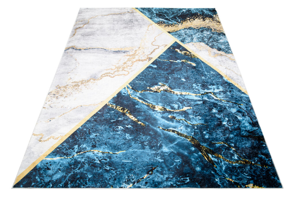 Vloerkleed Toscana Blauw Grijs Gouden Marmer