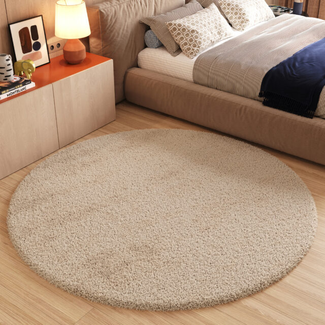 Vloerkleed Essence Rond Shaggy Monochroom Beige