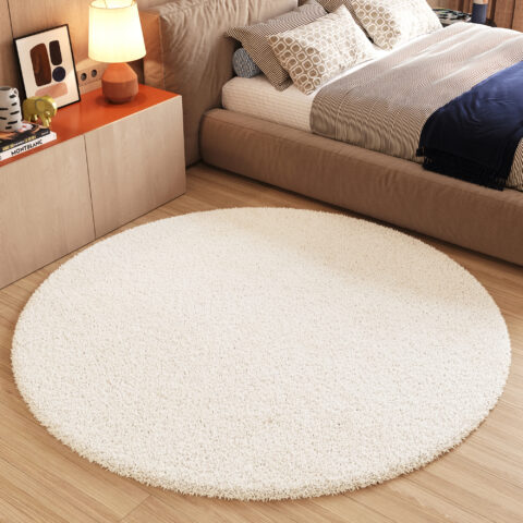 Vloerkleed Essence Rond Shaggy Monochroom Creme