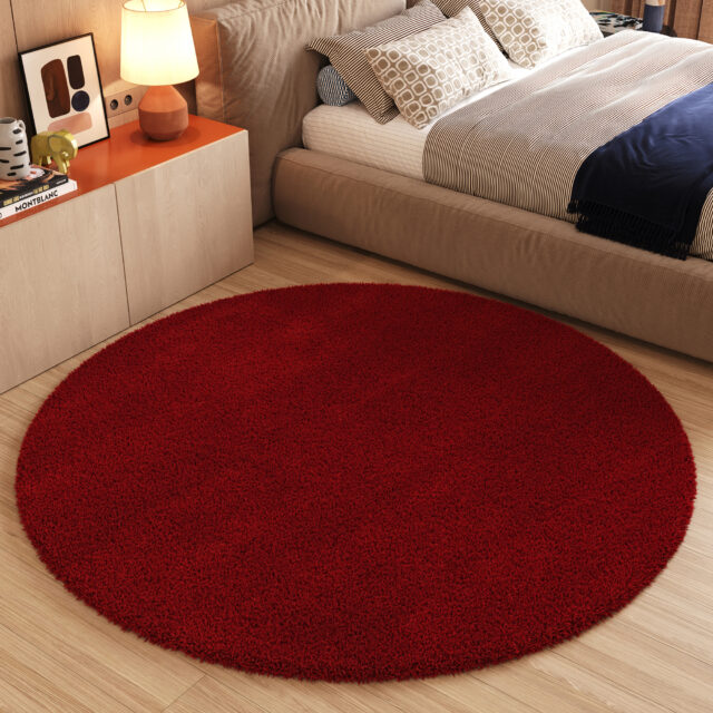 Vloerkleed Essence Rond Shaggy Monochroom Rood