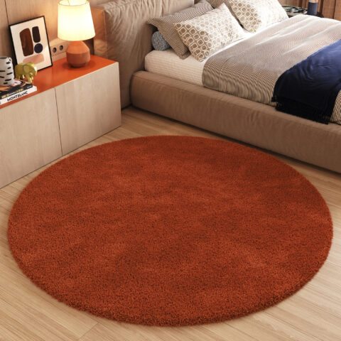 Vloerkleed Essence Rond Shaggy Monochroom Terracotta