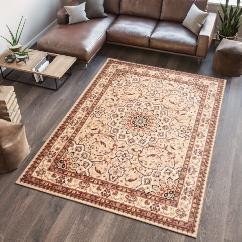 Vloerkleed Atlas Beige Traditioneel Rozet Frame