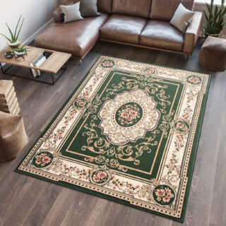 Vloerkleed Atlas Groen Creme Traditioneel Medaillon