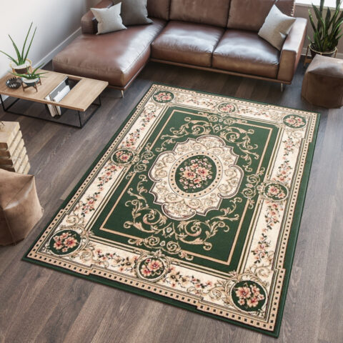 Vloerkleed Atlas Groen Creme Traditioneel Medaillon
