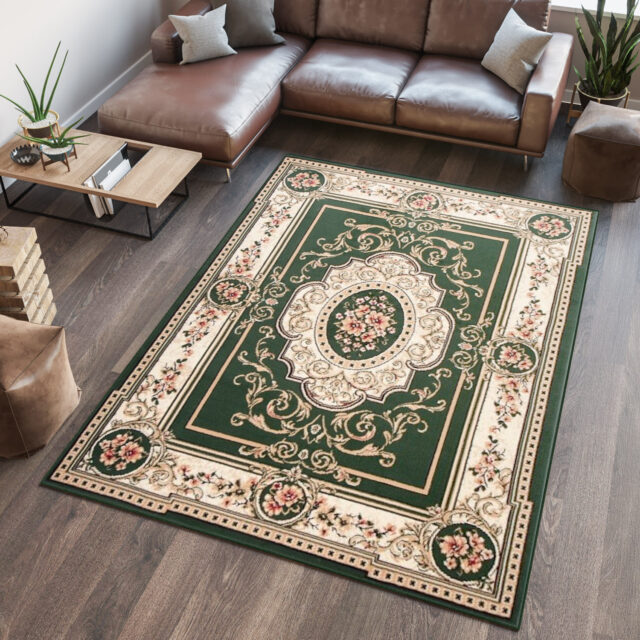 Vloerkleed Atlas Groen Creme Traditioneel Medaillon