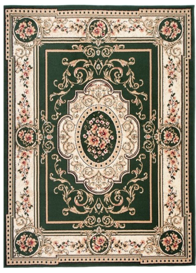 Vloerkleed Atlas Groen Creme Traditioneel Medaillon