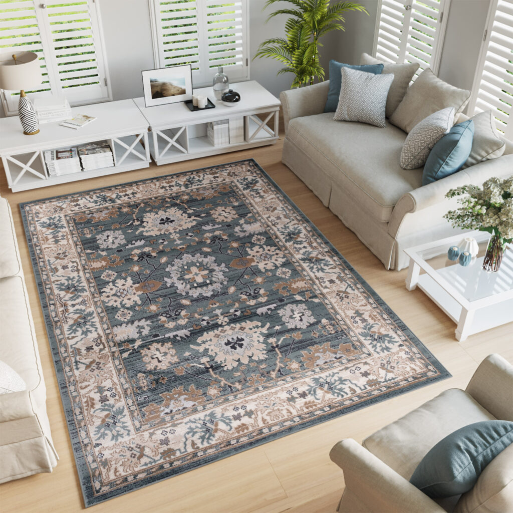Vloerkleed Colorado Klassiek Blauw Beige Frame