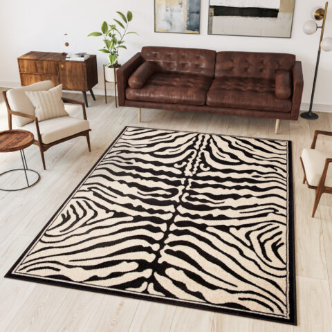 Vloerkleed Atlas Zwart Creme Dierenmotief Zebra