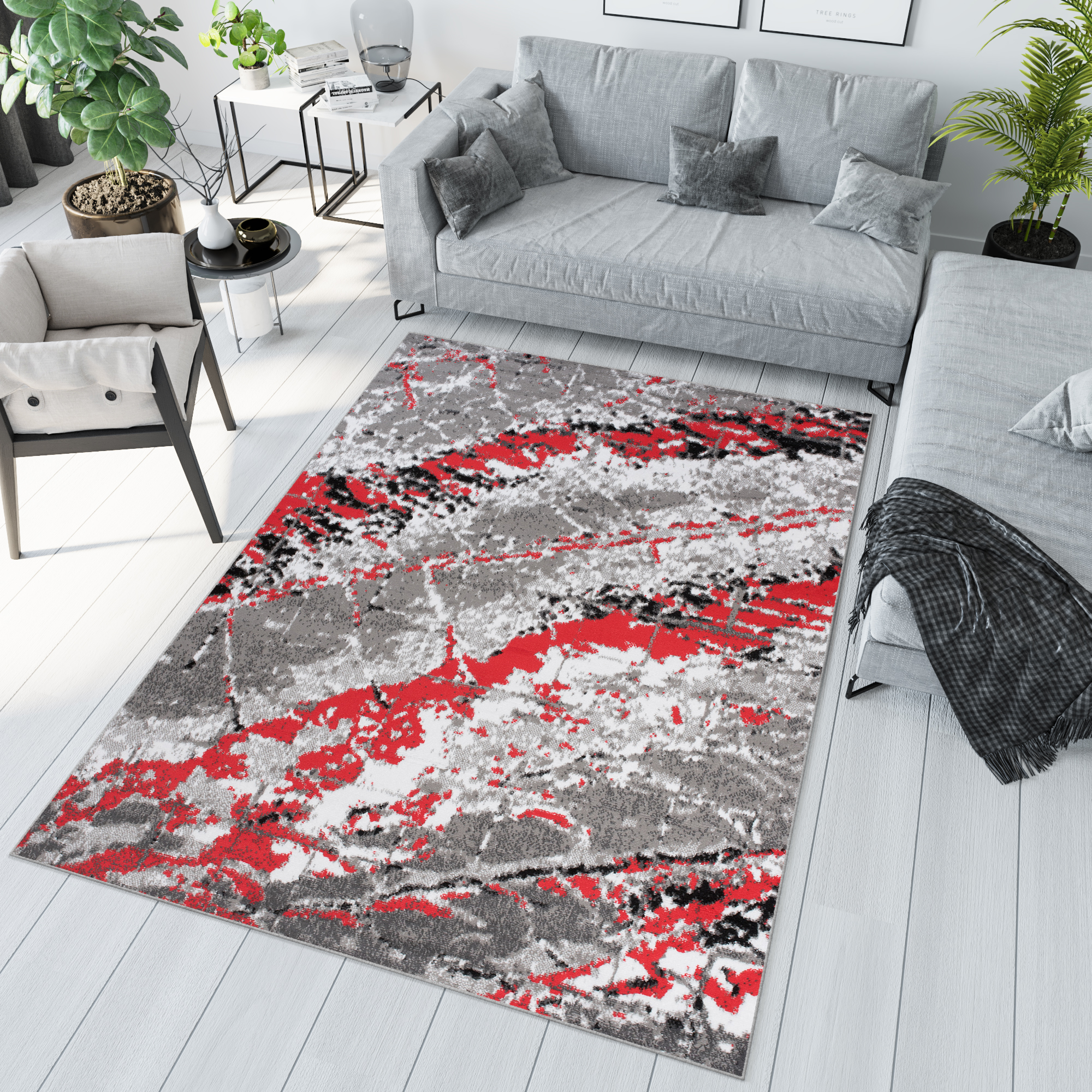 Vloerkleed Maya Grijs Rood Modern